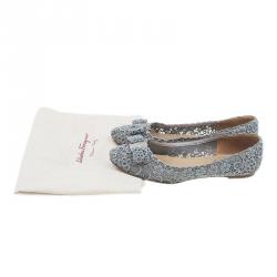 Pre Owned Salvatore Ferragamo Grey Lace Bombay Ballet Flats Size 38.5