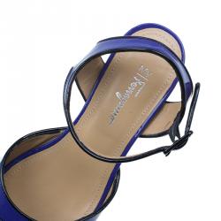Salvatore Ferragamo Blue Leather Ankle Strap Wedges Size 36