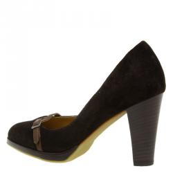 مملوكة مسبقًا Salvatore Ferragamo Brown Suede Buckle Detail Platform Pumps Size 38.5