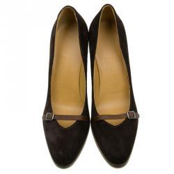 مملوكة مسبقًا Salvatore Ferragamo Brown Suede Buckle Detail Platform Pumps Size 38.5