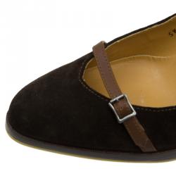 مملوكة مسبقًا Salvatore Ferragamo Brown Suede Buckle Detail Platform Pumps Size 38.5