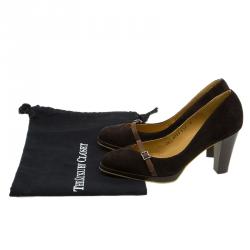 مملوكة مسبقًا Salvatore Ferragamo Brown Suede Buckle Detail Platform Pumps Size 38.5