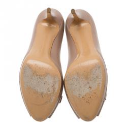 Pre Owned Salvatore Ferragamo Beige Leather Rosella Bow Peep Toe Platform Pumps Size 41.5