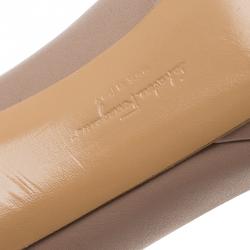 Pre Owned Salvatore Ferragamo Beige Leather Rosella Bow Peep Toe Platform Pumps Size 41.5