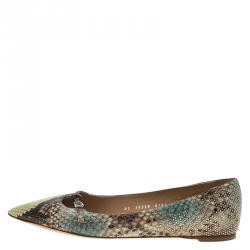 مملوكة مسبقًا Salvatore Ferragamo Multicolor Python Print Studded Ballet Flats Size 39.5
