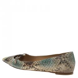 مملوكة مسبقًا Salvatore Ferragamo Multicolor Python Print Studded Ballet Flats Size 39.5