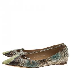 مملوكة مسبقًا Salvatore Ferragamo Multicolor Python Print Studded Ballet Flats Size 39.5