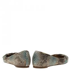 مملوكة مسبقًا Salvatore Ferragamo Multicolor Python Print Studded Ballet Flats Size 39.5