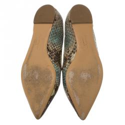 مملوكة مسبقًا Salvatore Ferragamo Multicolor Python Print Studded Ballet Flats Size 39.5