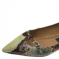 مملوكة مسبقًا Salvatore Ferragamo Multicolor Python Print Studded Ballet Flats Size 39.5