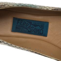 مملوكة مسبقًا Salvatore Ferragamo Multicolor Python Print Studded Ballet Flats Size 39.5