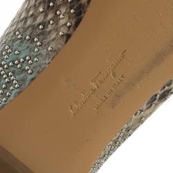 مملوكة مسبقًا Salvatore Ferragamo Multicolor Python Print Studded Ballet Flats Size 39.5