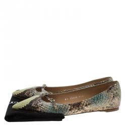 مملوكة مسبقًا Salvatore Ferragamo Multicolor Python Print Studded Ballet Flats Size 39.5