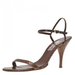 Salvatore Ferragamo Brown Python Blejan Ankle Strap Sandals Size 40.5