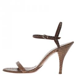Salvatore Ferragamo Brown Python Blejan Ankle Strap Sandals Size 40.5