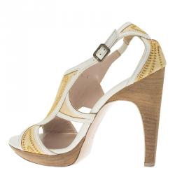 Salvatore Ferragamo Two -Tone Leather and Rafia Cutout Sandals Size 37