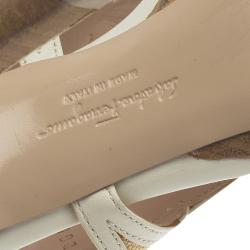 Salvatore Ferragamo Two -Tone Leather and Rafia Cutout Sandals Size 37