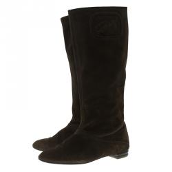 Pre Owned Salvatore Ferragamo Brown Suede 'My Sweet' Boots Size 38