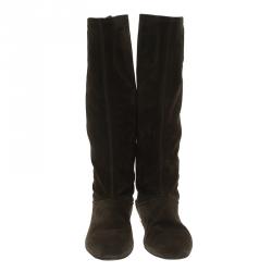 Pre Owned Salvatore Ferragamo Brown Suede 'My Sweet' Boots Size 38