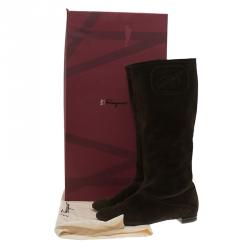 Pre Owned Salvatore Ferragamo Brown Suede 'My Sweet' Boots Size 38
