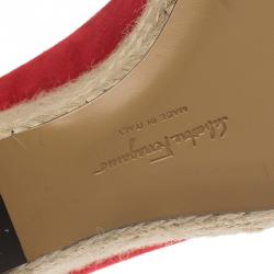 Pre Owned Salvatore Ferragamo Red Suede Bernie Espadrille Wedge Pumps Size 37