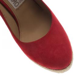 Pre Owned Salvatore Ferragamo Red Suede Bernie Espadrille Wedge Pumps Size 37