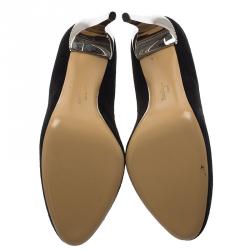 مملوكة مسبقًا Salvatore Ferragamo Black Suede Crystal Trim Lolita Pumps Size 39