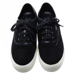 Pre Owned Salvatore Ferragamo Blue Felt Sneakers Size 39.5