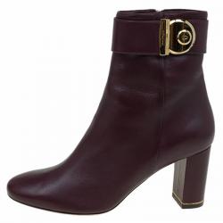 Pre Owned Salvatore Ferragamo Burgundy Leather Fiamma Ankle Boots Size 39.5