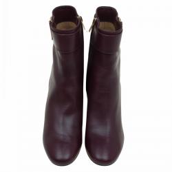 Pre Owned Salvatore Ferragamo Burgundy Leather Fiamma Ankle Boots Size 39.5