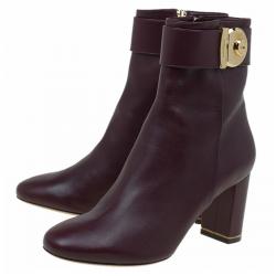 Pre Owned Salvatore Ferragamo Burgundy Leather Fiamma Ankle Boots Size 39.5