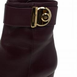 Pre Owned Salvatore Ferragamo Burgundy Leather Fiamma Ankle Boots Size 39.5