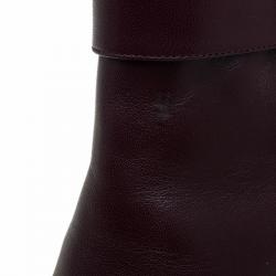 Pre Owned Salvatore Ferragamo Burgundy Leather Fiamma Ankle Boots Size 39.5