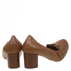 مملوكة مسبقًا Salvatore Ferragamo Brown Leather Narry Block Heel Pumps Size 40