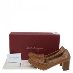 مملوكة مسبقًا Salvatore Ferragamo Brown Leather Narry Block Heel Pumps Size 40
