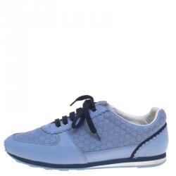 Pre Owned Salvatore Ferragamo Powder Blue Perforated Leather Melina Sneakers Size 39.5