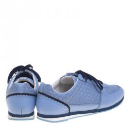 Pre Owned Salvatore Ferragamo Powder Blue Perforated Leather Melina Sneakers Size 39.5