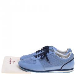 Pre Owned Salvatore Ferragamo Powder Blue Perforated Leather Melina Sneakers Size 39.5