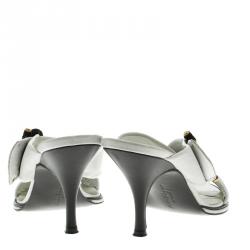 Salvatore Ferragamo White Leather Gancini  Crosss Strap Slides Size 37