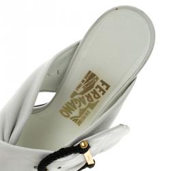 Salvatore Ferragamo White Leather Gancini  Crosss Strap Slides Size 37