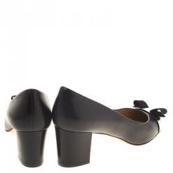 Pre Owned Salvatore Ferragamo Black Leather Nara Metal Cap Toe Pumps Size 40.5