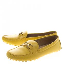 Pre Owned حذاء لوفرز سالفاتوري فيراغامو سابا جلد أصفر مستردة مقاس 41