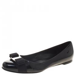 Pre Owned Salvatore Ferragamo Black Patent Leather Varina Ballet Flats Size 38.5