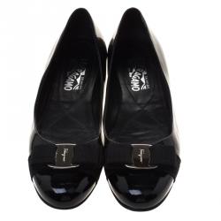 Pre Owned Salvatore Ferragamo Black Patent Leather Varina Ballet Flats Size 38.5