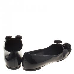 Pre Owned Salvatore Ferragamo Black Patent Leather Varina Ballet Flats Size 38.5