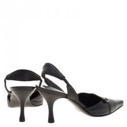 مملوكة مسبقًا صندل سلفاتوري فيراغامو جلد أسود مقدمة مدببة كعب مفتوح مقاس 39.5