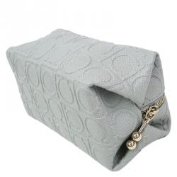 Pre Owned Salvatore Ferragamo Light Grey Calfskin Leather Gancini Cosmetic Pouch