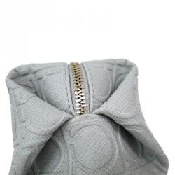 Pre Owned Salvatore Ferragamo Light Grey Calfskin Leather Gancini Cosmetic Pouch