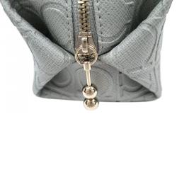 Pre Owned Salvatore Ferragamo Light Grey Calfskin Leather Gancini Cosmetic Pouch