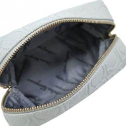 Pre Owned Salvatore Ferragamo Light Grey Calfskin Leather Gancini Cosmetic Pouch